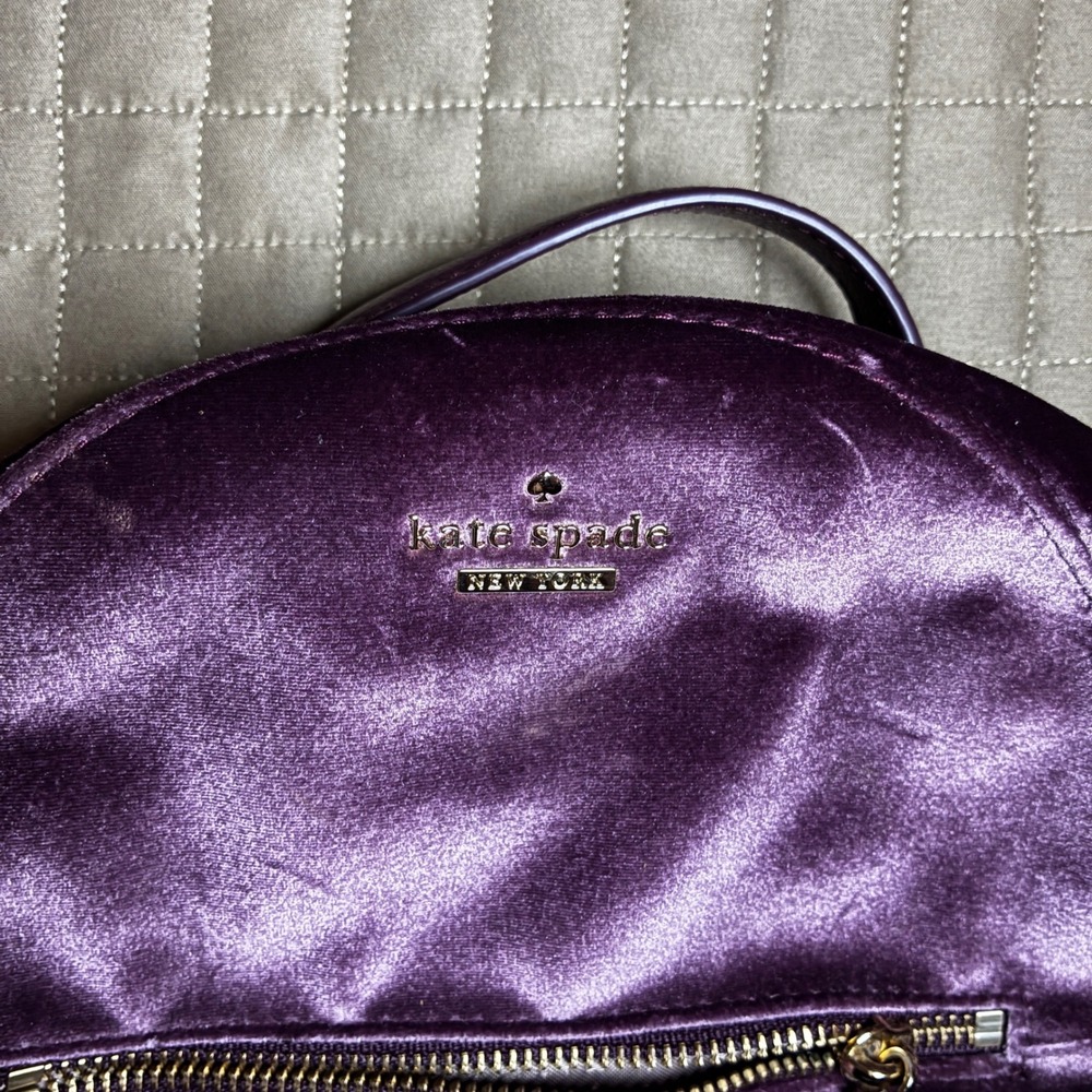 Kate Spade Purple Velvet Small Backpack Dome Bag Gold Hardware Adjustable Straps - Picture 3 of 10